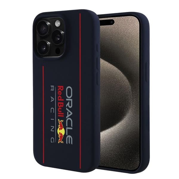 Coque för iPhone 15 Pro Max - Red Bull Racing Silikon Oversize Vertikalt Logo Vertikal MagSafe (RBHMP15X24SIX24SIOLRV) - Marin