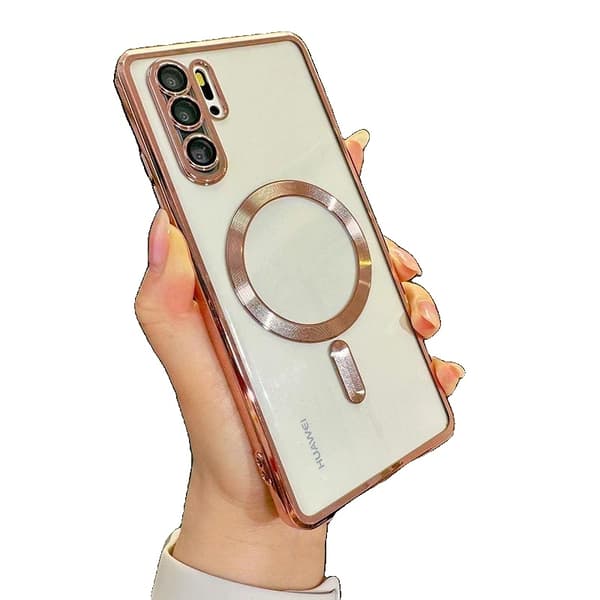 Luksus Magnetisk Transparent Blød Etui, Letvægts, Trådløs Opladning,Rosaguld, For HuaWei P40 Pro