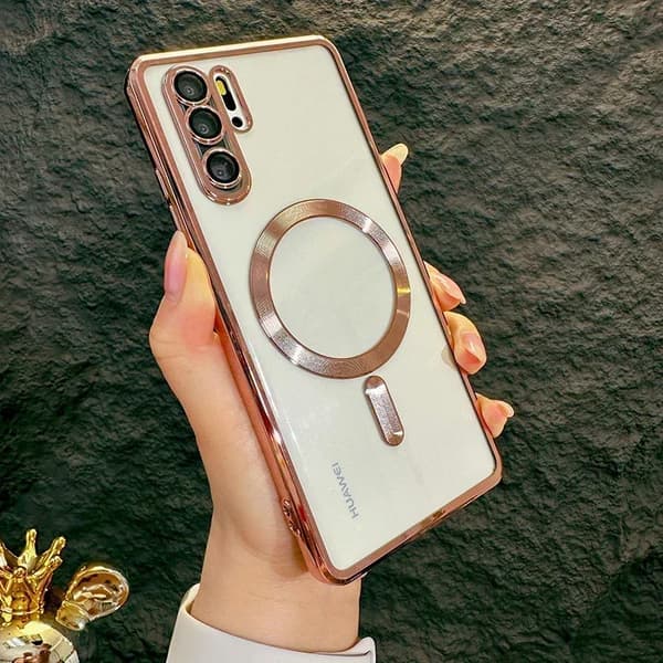 Luksus Magnetisk Transparent Blød Etui, Letvægts, Trådløs Opladning,Rosaguld, For Huawei P30 Pro
