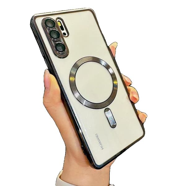 Lyxigt magnetiskt transparent mjukt fodral, lättviktigt, trådlös laddning,För Huawei P30 Pro, svart