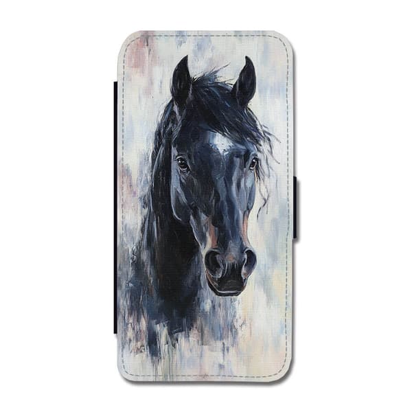 Svart Hest Oljemaleri Flip-etui Til iPhone 15