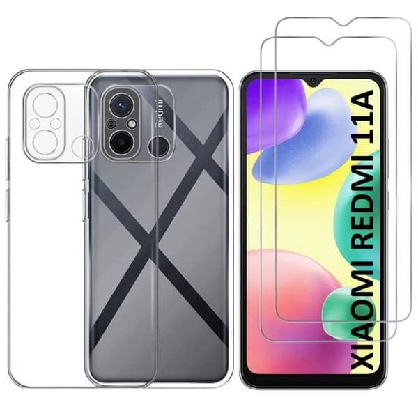 Coque för Xiaomi Redmi 11A och 2 Tempererat Glas Skärm Skärmskydd Phonillico®