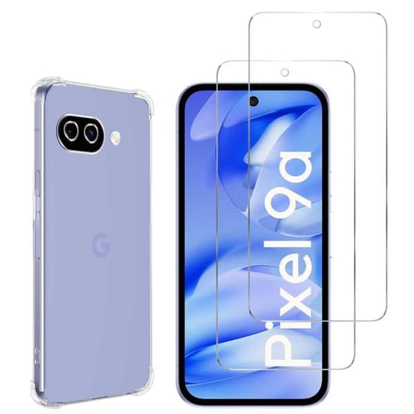 Stöttålig skal - Phonillico® - Google Pixel 9a - Mjuk - Transparent - 2 Härdat glas