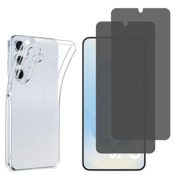 Coque för Samsung Galaxy S25 - Phonillico® - Mjuk - 2 Härdat Glas Svart - Antispion - Skärm Skydd