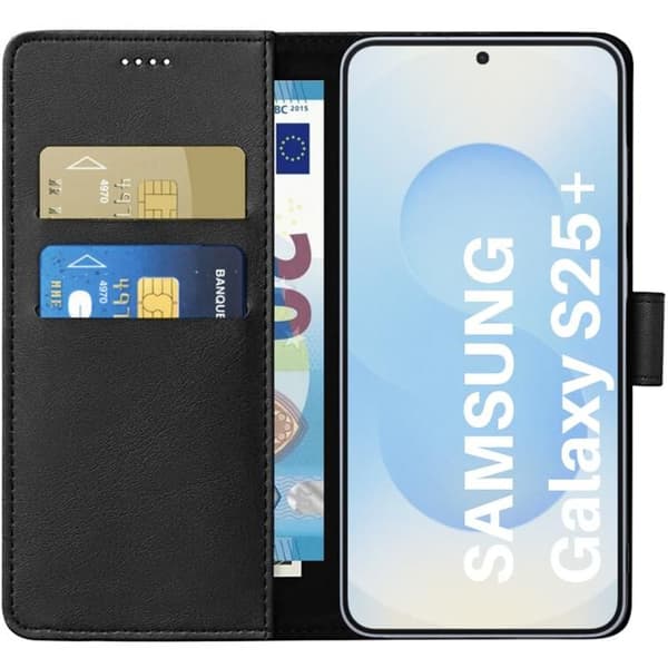 Coque - Phonillico® - Samsung Galaxy S25 PLUS - Plånbok Svart - Magnetisk Lock - Kortförvaring