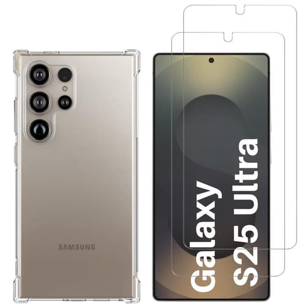Stöttålig skydd - Phonillico® - Samsung Galaxy S25 ULTRA - Mjuk - Transparent - 2 Härdat glas