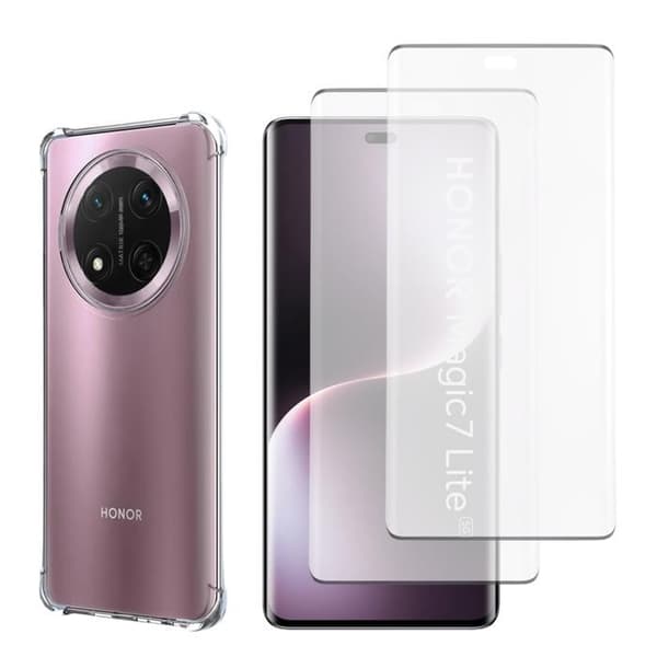 Stötabsorberande skal - Phonillico® - Honor Magic 7 Lite 5G - Flexibelt - Transparent - 2 Härdat glas