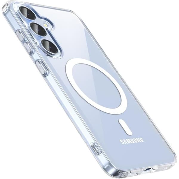 Skal - Phonillico® - Samsung Galaxy S25 - Transparent silikon - Flexibel - Integrerad magnetisk cirkel