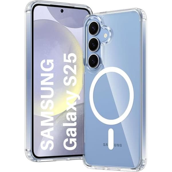 Skal - Phonillico® - Samsung Galaxy S25 - Transparent silikon - Flexibel - Integrerad magnetisk cirkel
