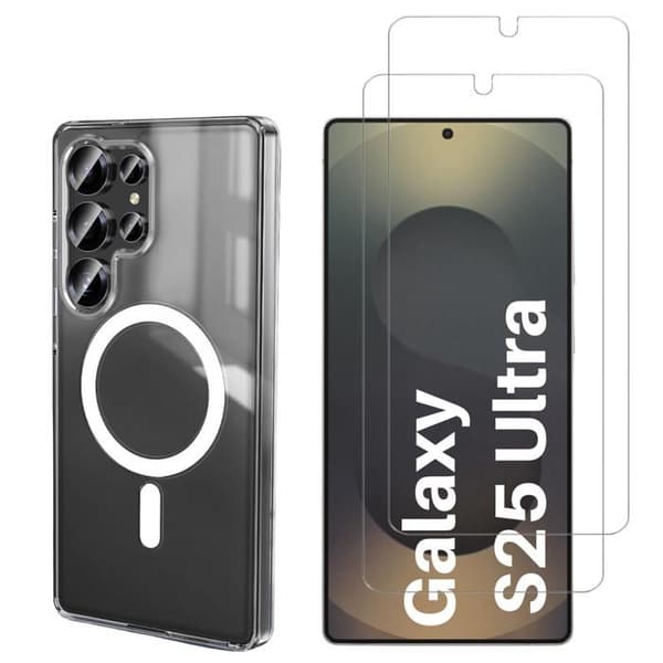 Coque och skärmskydd - Phonillico® - Samsung Galaxy S25 ULTRA - Mjuk - Transparent - 2 Härdat Glas