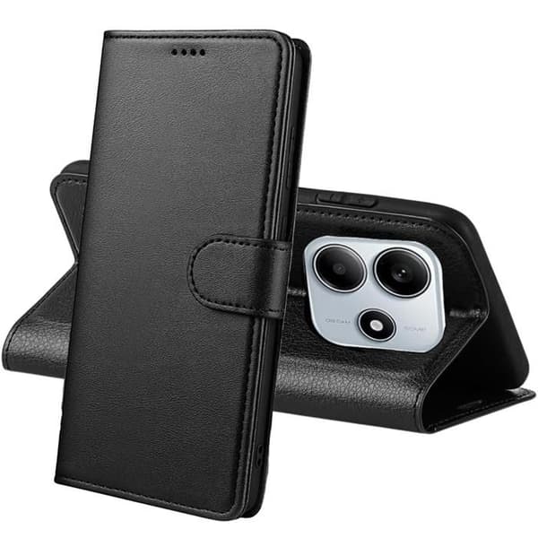 Coque - Phonillico® - Xiaomi Redmi Note 14 5G - Plånbok Svart - Magnetknäppning - Kortfack