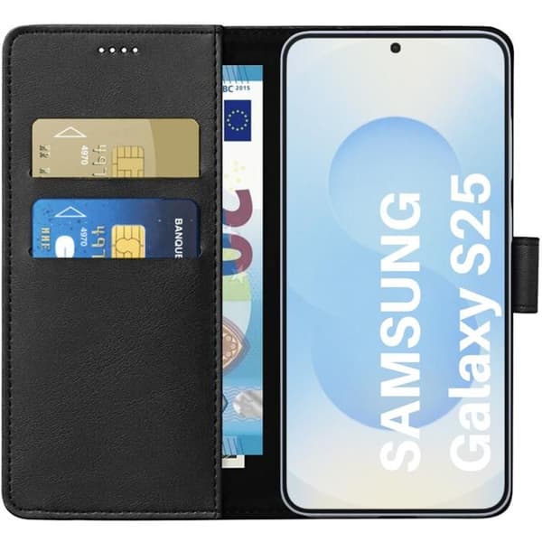 Coque - Phonillico® - Samsung Galaxy S25 - Plånbok Svart - Semi-rigid - Lädereffekt