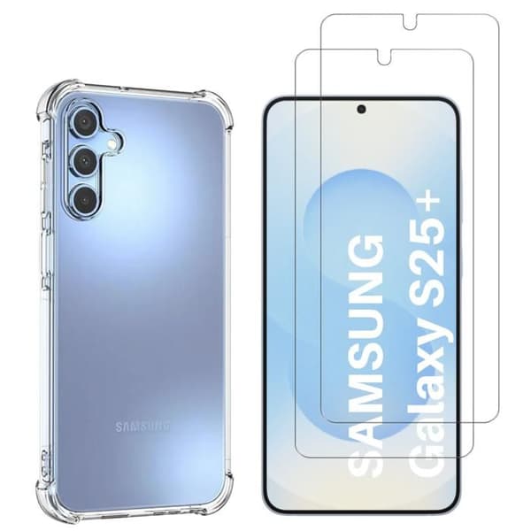 Stötsäker fodral - Phonillico® - Samsung Galaxy S25 PLUS - Mjuk - Transparent - 2 Härdat glas