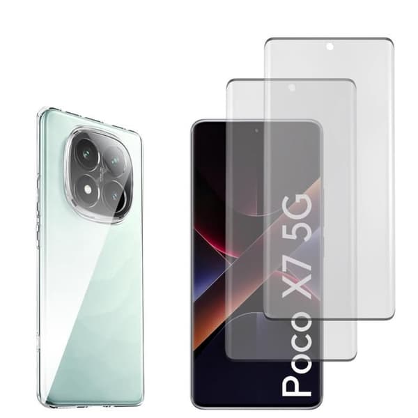 Hölster och skärmskydd - Phonillico® - Xiaomi Poco X7 5G - Mjuk - Transparent - 2 Härdat Glas