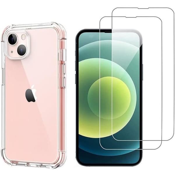Stötsäker skal för iPhone 13 och 2 Härdat Glas Skydd Film för Skärm Phonillico®