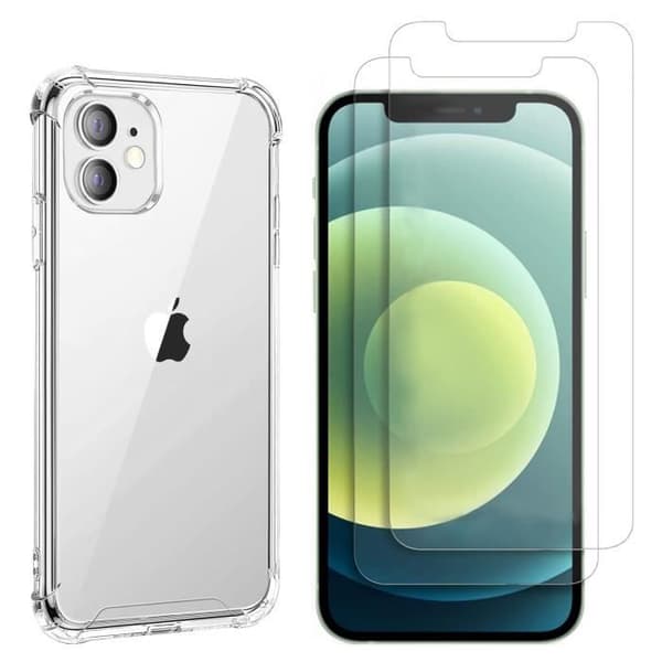 Stöttålig skal för iPhone 12 och 2 Tempererat Glas Skärmskydd Phonillico®