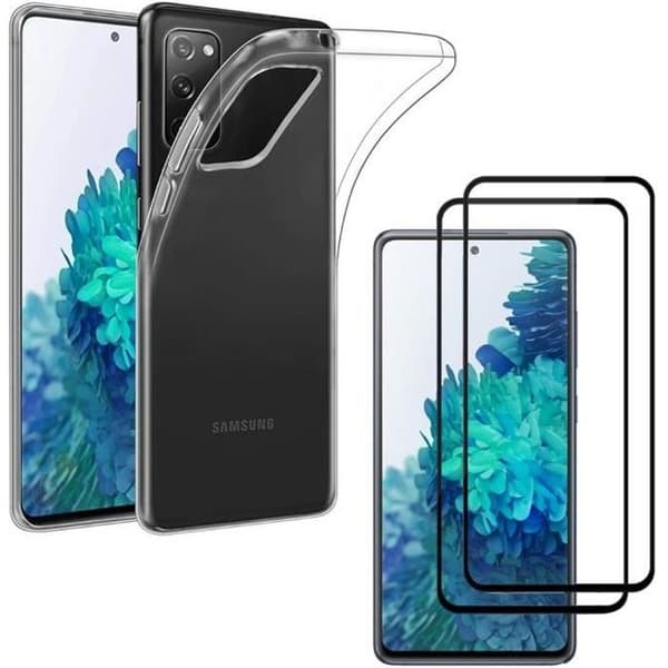 Coque för Samsung S20 FE och 2 Härdat Glas Svart Kant Skärm Skydd Film Phonillico®