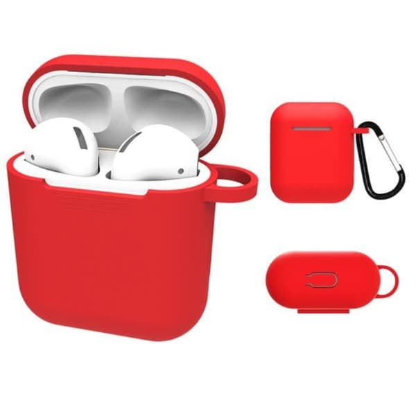 Röd Silikonfodral för Airpods 1 & 2 - Stötdämpande Skydd, Smutsavvisande Propp och Karbinhake Phonillico®