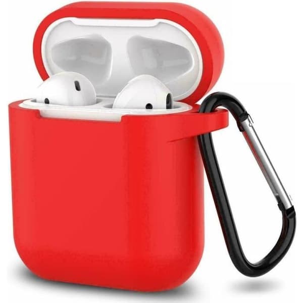 Röd Silikonfodral för Airpods 1 & 2 - Stötdämpande Skydd, Smutsavvisande Propp och Karbinhake Phonillico®