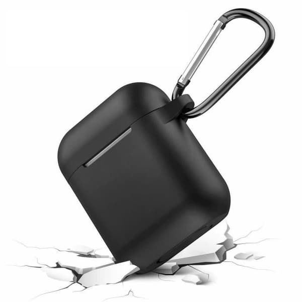 Etui för AirPods Silikonfickan Svart för Airpods 1 &amp; 2 - Stötskydd Dammstopper och Nyckelring Phonillico®