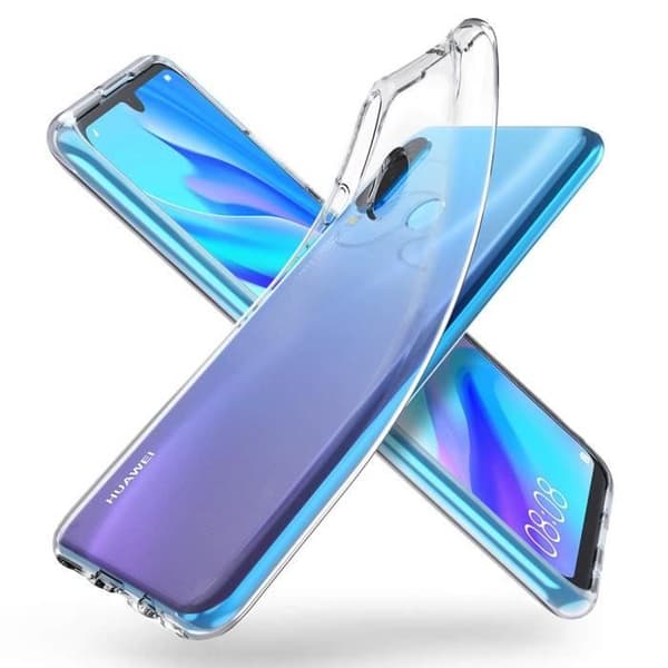 Huawei P30 LITE-skal - Genomskinlig mjuk silikon + skärmskydd i härdat glas med svart kant [Phonillico®]