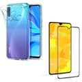 Miniatyrbild 1 av 4: Huawei P30 LITE-skal - Genomskinlig mjuk silikon + skärmskydd i härdat glas med svart kant [Phonillico®]