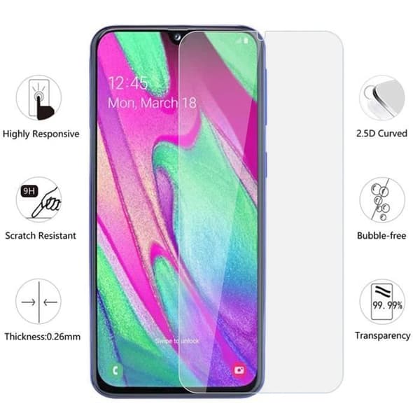 Skal till Samsung Galaxy A40 - Transparent mjuk silikon + Helhärdat skärmskydd i härdat glas [Phonillico®]