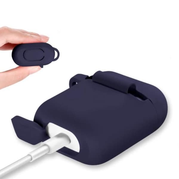 AirPods Etui Silikonfodral Mörkblå för Airpods 1 &amp; 2 - Stötskydd, Dammskydd och Klämma Phonillico®