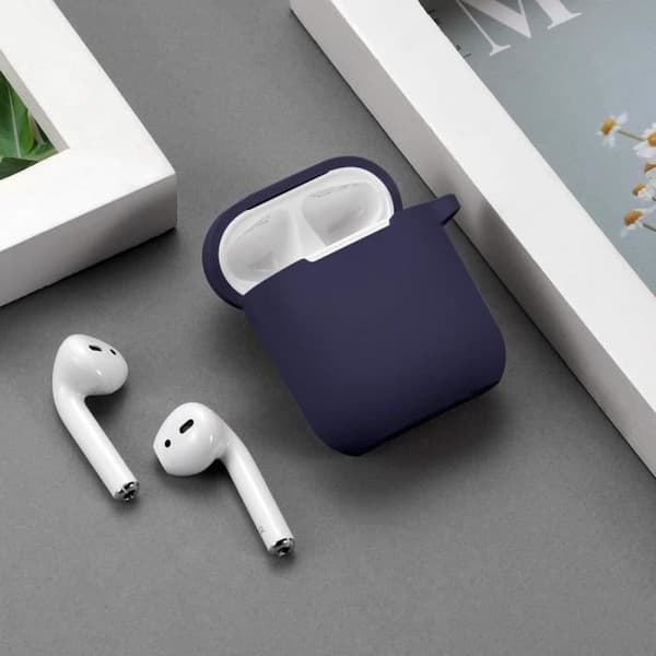 AirPods Etui Silikonfodral Mörkblå för Airpods 1 &amp; 2 - Stötskydd, Dammskydd och Klämma Phonillico®