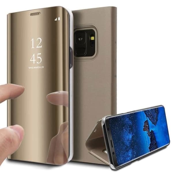 Skal till Samsung Galaxy S10 - Guldfärgad Spegelficka med Flipfodral och Klar Bildskydd [Phonillico®