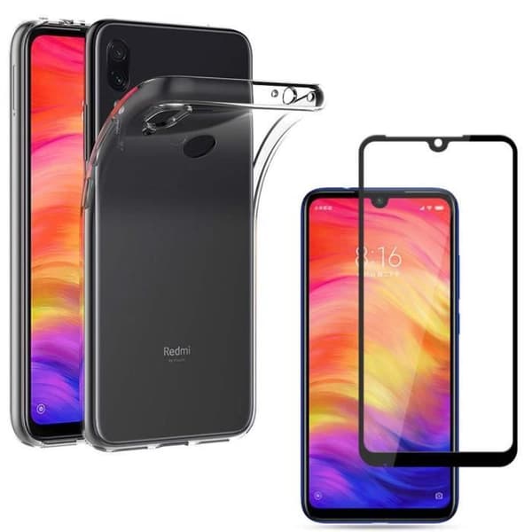 Coque Xiaomi REDMI NOTE 7 PRO - Transparent Silikon Soft + Helglas Hela Svart Skärmskydd [Phonillico®]