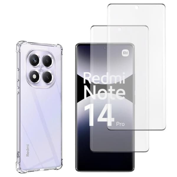 Stöttålig skal - Phonillico® - Xiaomi Redmi Note 14 PRO 4G - Mjuk - Transparent - 2 Härdat glas