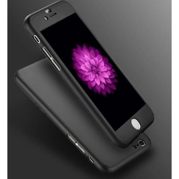 Kompatibelt skal till Apple iPhone 8 - Svart skal + Härdat glas - 360 graders helkroppsskal i hårt plast Phonillico®