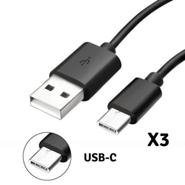 [Kompatibla Asus Zenfone 5-5Z-3ZOOMS] Lot 3 Kablar Typ USB-C Laddare Svart Micro USB 1 Meter [Phonillico®]