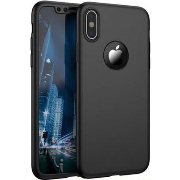 Skyddande skal kompatibelt med Apple iPhone X - Svart skal + Härdat glas - Hölje Fodral 360 Skydd Hårt Plast Heltäckande Phonillico®