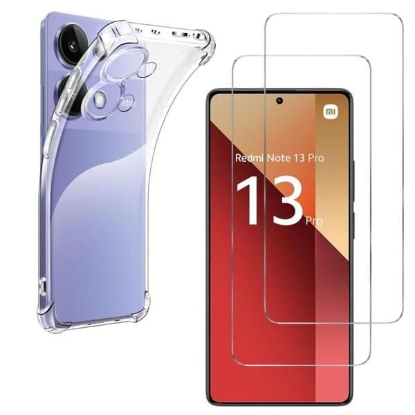 Stötsäker skal för Xiaomi Redmi Note 13 Pro 4G och 2 Tempat glas skärm skyddsfilm Phonillico®