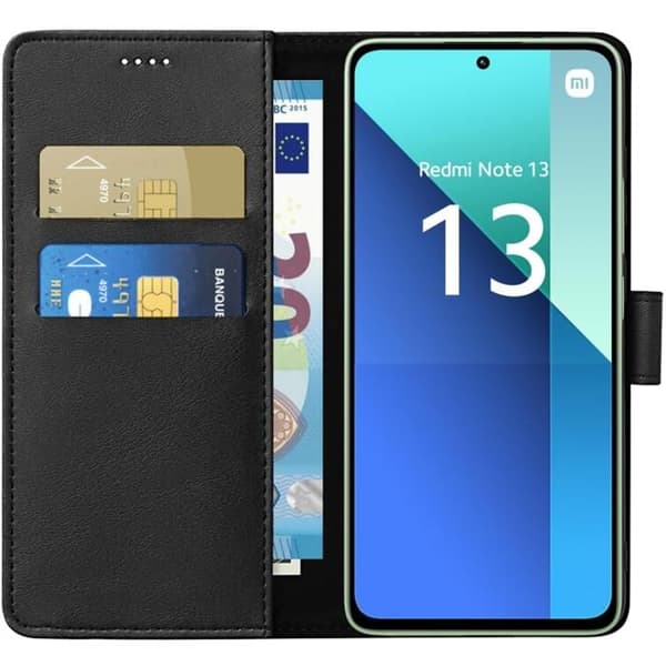 Fodral - Phonillico® - Xiaomi Redmi Note 13 4G - Svart plånbok - Lädereffekt - Videosupport
