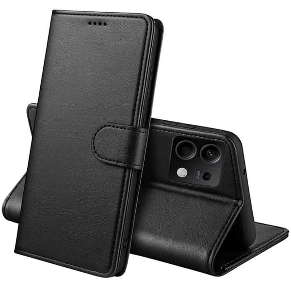 Coque - Phonillico® - Xiaomi Redmi Note 13 5G - Plånbok Svart - Lädereffekt - Videostöd