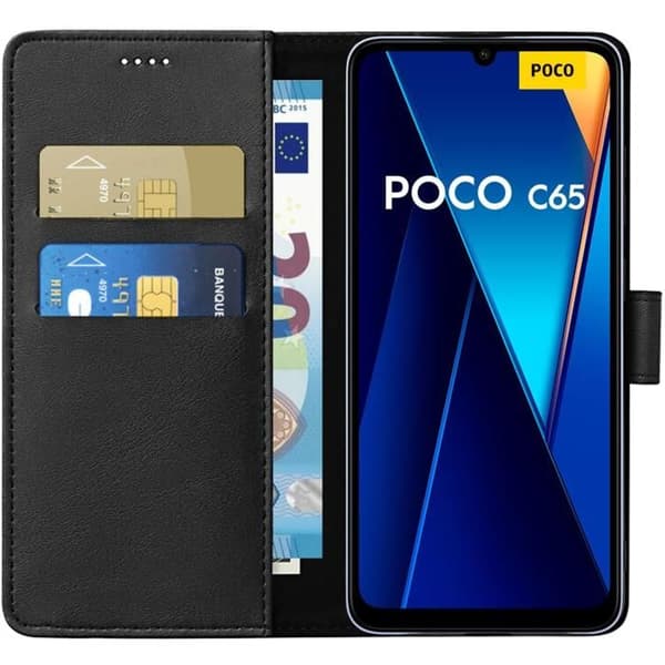 Coque - Phonillico® - Xiaomi Poco C65 - Plånbok Svart - Semi-hård - Lädereffekt