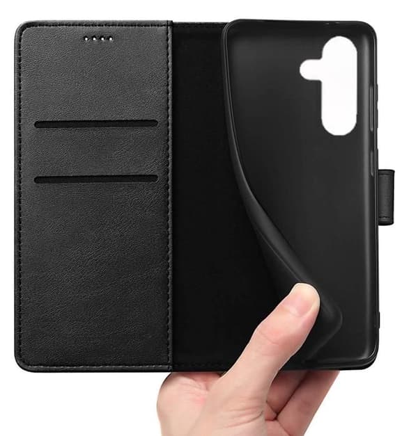 Fodral - Phonillico® - Samsung Galaxy A55 5G - Svart Plånbok - Lädereffekt - Stativfunktion