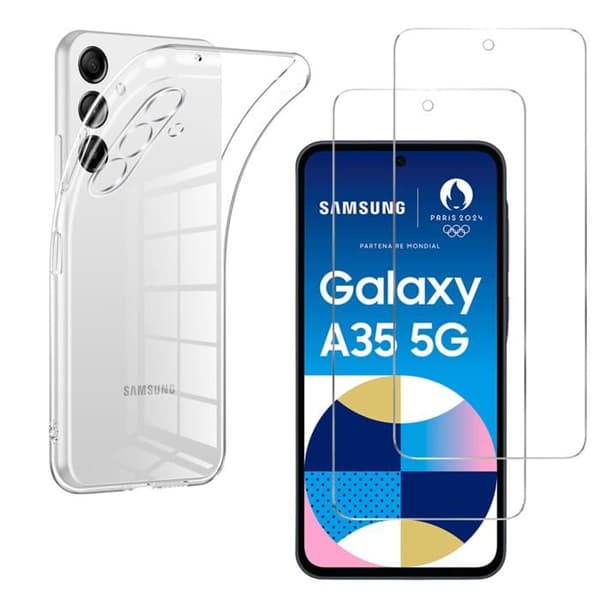 Fodral för Samsung Galaxy A35 5G och 2 skärmskydd i härdat glas Phonillico®