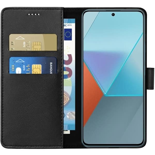 Coque - Phonillico® - Xiaomi Redmi Note 13 PRO 5G - Svart - Lädereffekt - Stöd funktion