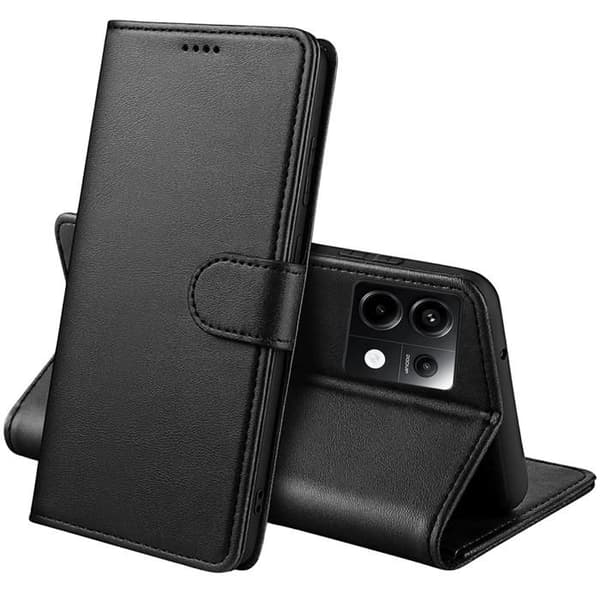 Coque - Phonillico® - Xiaomi Redmi Note 13 PRO 5G - Svart - Lädereffekt - Stöd funktion