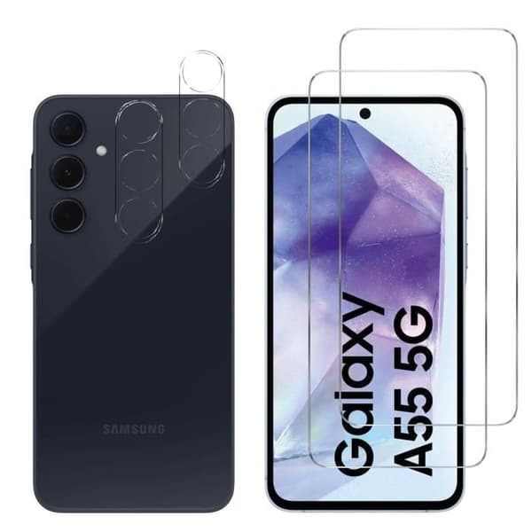 Skyddande film - Phonillico - Samsung Galaxy A55 5G - Härdat glas - Paket 2 - Repellerande