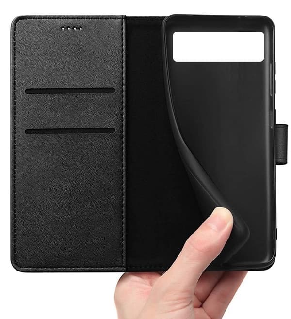 Coque - Phonillico - Google Pixel 8a - Plånbok svart - Lädereffekt - Stödfunktion