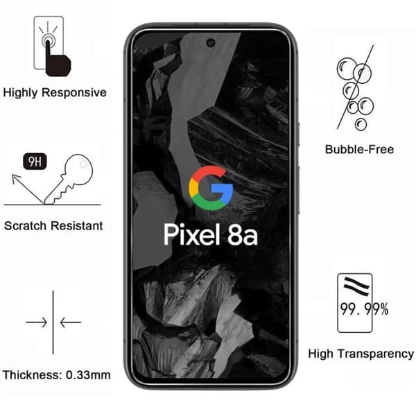 Chockskydd för Google Pixel 8a och 2 Härdat Glas Film Skärm Skydd Phonillico