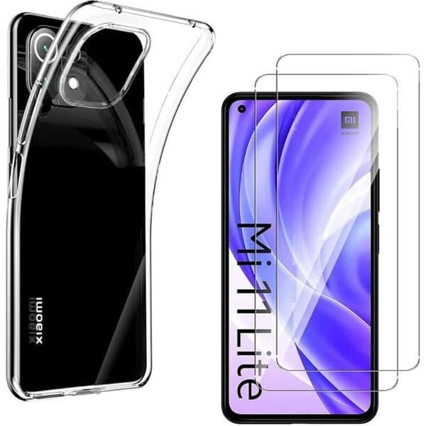 Fodral för Xiaomi MI 11 LITE och 2 Härdat Glas - Skydd i Svalt Silikon Skärmfilm Phonillico®