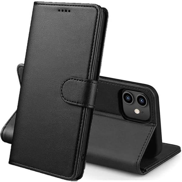 Fodral för iPhone 12 - 12 PRO (6,1”) - Svart Plånbok med Magnetisk Flik Kortfack [Phonillico®]