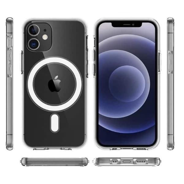 Fodral för iPhone 12 (6,1") - Transparent silikon med integrerad magnetisk cirkel Phonillico®