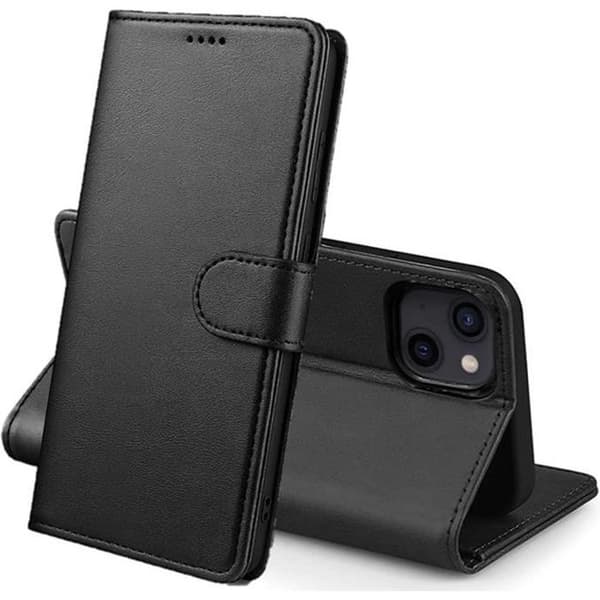 Fodral för iPhone 13 MINI (5,4") - Svart plånboksfodral med lock, magnetspänne, kortförvaring Phonillico®